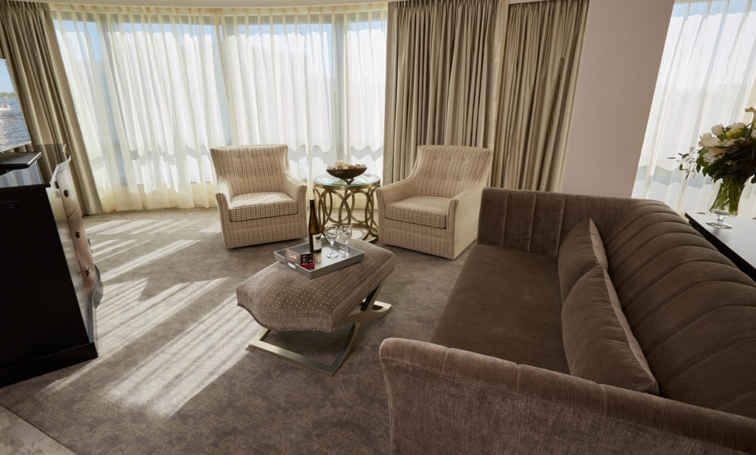 Signature Suite sitting room at Park Hotel with wine and chocolates