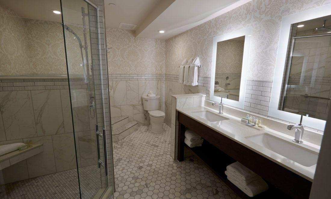 Spa style bathroom in hotel room suite